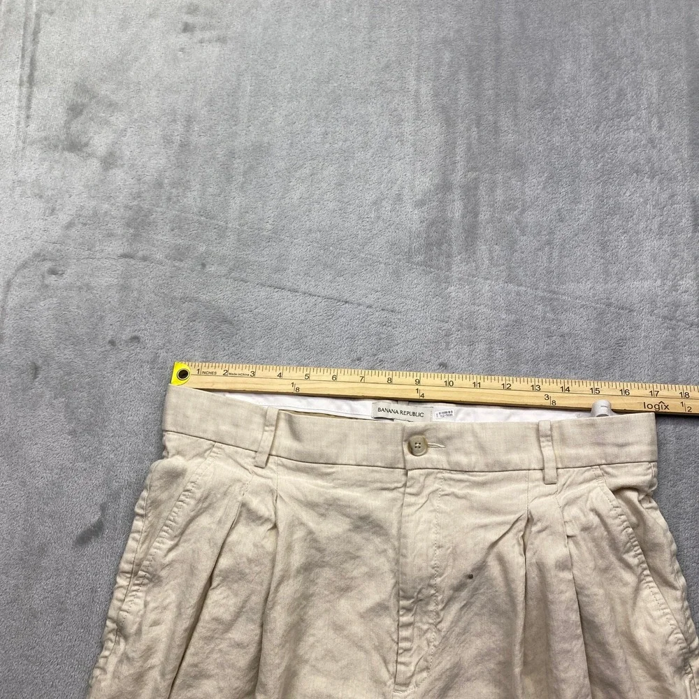 Banana Republic Womens Beige Pleated Linen Wide Leg Trousers Size 14 Cream Pants